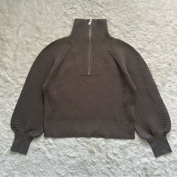 Varley Sweater Reid Half-Zip Knit Pullover Balloon Sleeves Boxy Gravity Sage M - Picture 4 of 14